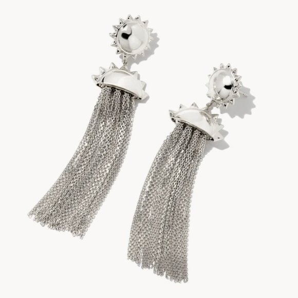 NWT Kendra Scott Sienna Sun Chain Tassle Earrings in Silver - Picture 8 of 13